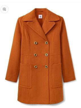 CAbi Camden  Double-Breasted Pea Coat in Orange with Gold Buttons